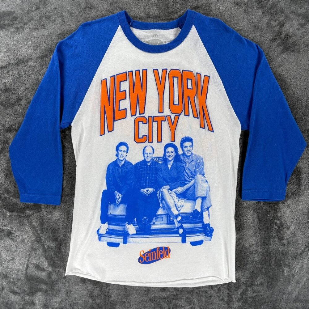 Ripple Junction White & Blue Seinfeld New York City Raglan Tee